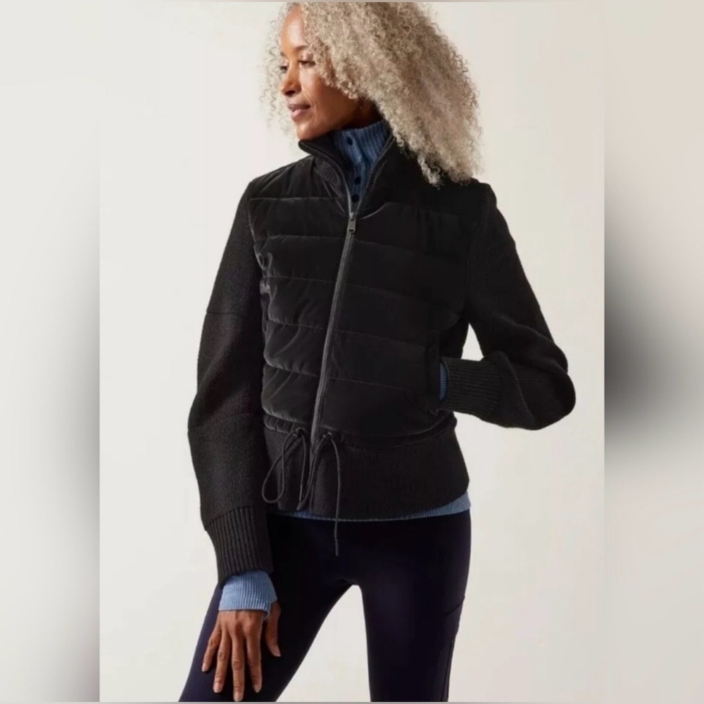 Athleta Hanover Hybrid Jacket Merino Wool Knit Primaloft Eco Baggy Warm Cozy